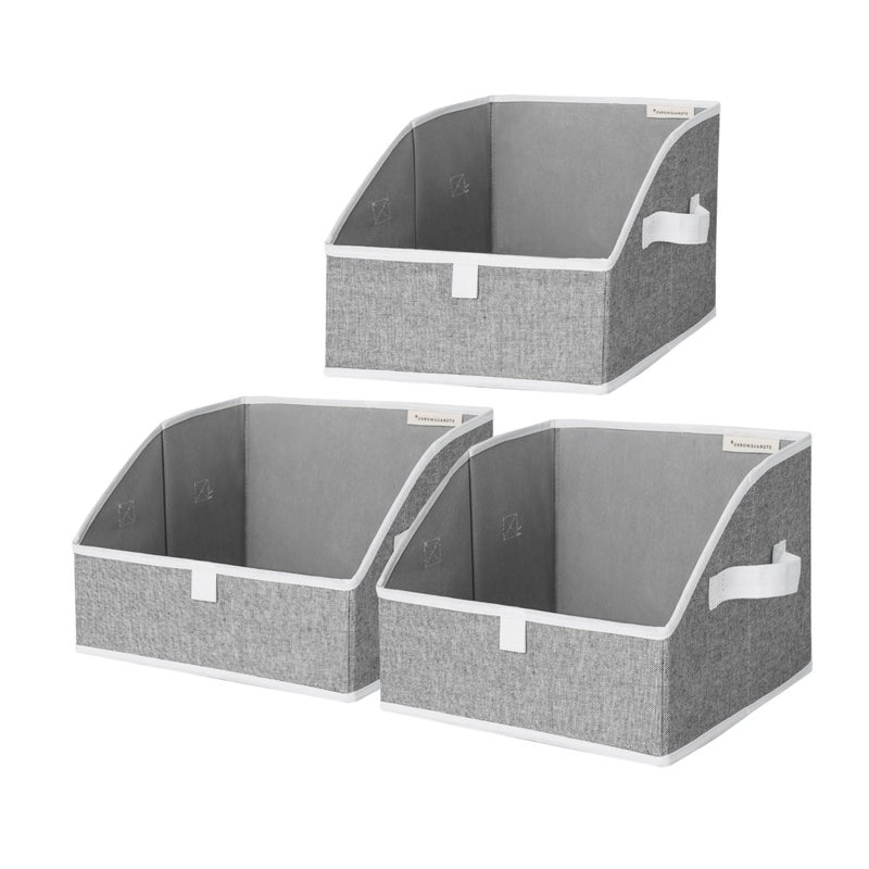 سورتيج وركس صناديق تخزين للخزائن من ستورج وركس، صندوق تنظيم شبه منحرف للأرفف، سلة ملابس قماشية، سلال تنظيم قابلة للطي بمقابض، صغيرة، عبوة من 3 قطع، رمادي - Image 1